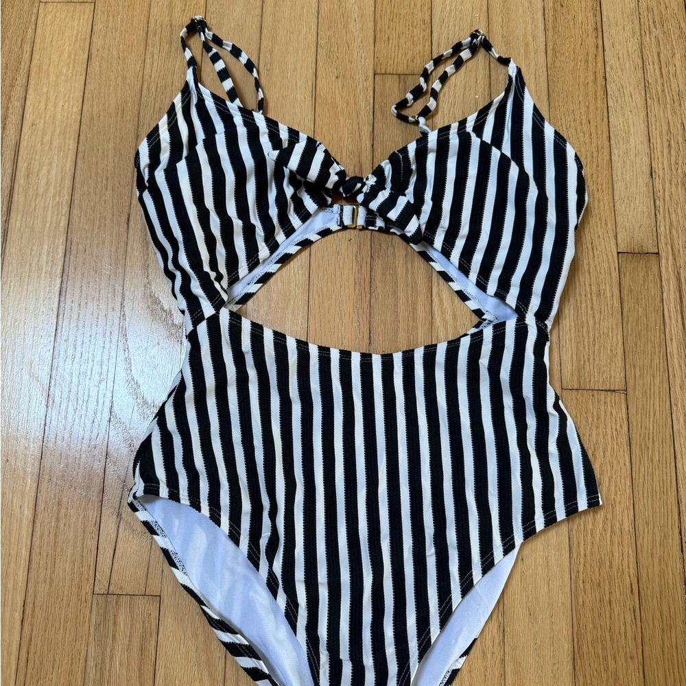 Black and White Striped Swimsuit